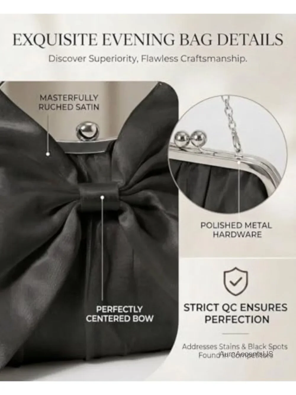 Satin Pleated Bow Evening Clutch with Chain Strap